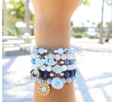 T. Jazelle Larimar Tranquil Heart Charm Rose Quartz Beaded Bracelet Sterling Silver Avg/Large